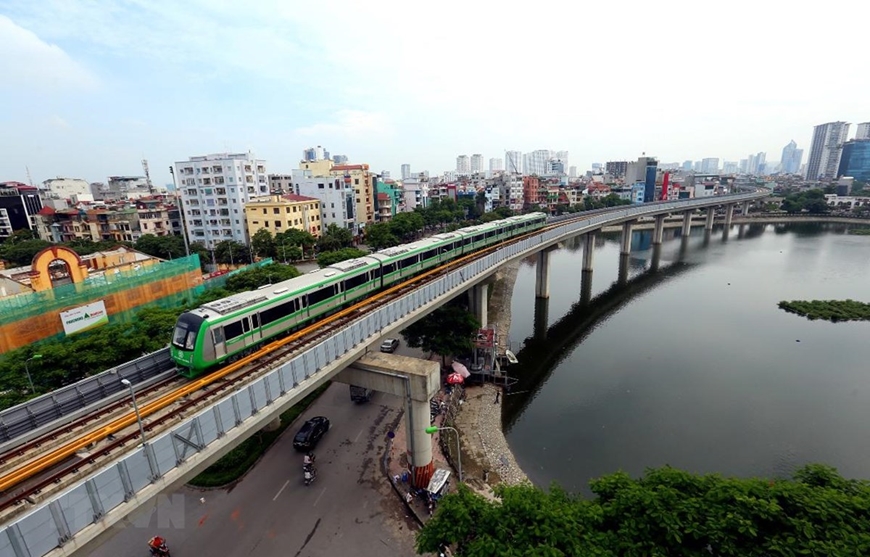 Tàu điện Cát Linh Hà Đông nhìn từ trên cao